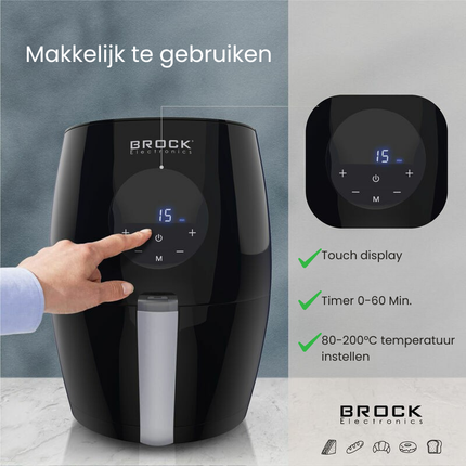 BROCK Digitale Airfryer 3.5L – 1200W Heteluchtfriteuse Zonder Olie – PFAS-vrij, Antiaanbaklaag & Touchscreen – Zwart