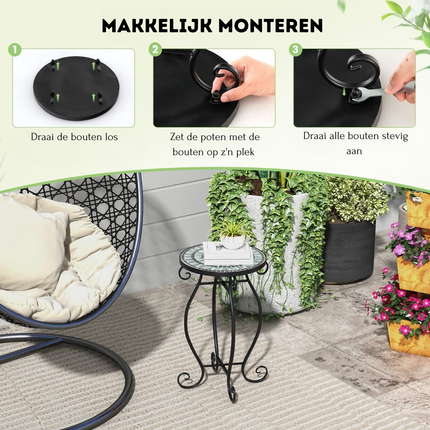 Trendmix Mozaïek Bijzettafel 30×30×50 cm – Zwart – Keramisch Tafelblad – Weerbestendig – Binnen & Buiten