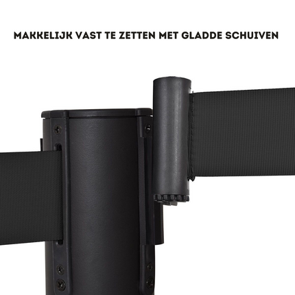 Trendmix Set Van 4 Afzetpalen Met 2 Intrekbare Banden RVS Zwart - Wachtrij Controle Barrière 200cm 90 cm Hoogte