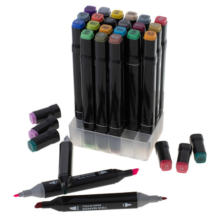 Ikonka 24 stuks Dubbelzijdige Alcoholmarkers - Markerset 24 - Alcohol Markers in Etui - Professionele Markerset