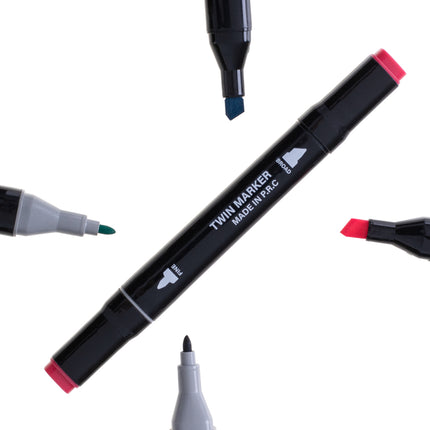 Ikonka 24 stuks Dubbelzijdige Alcoholmarkers - Markerset 24 - Alcohol Markers in Etui - Professionele Markerset