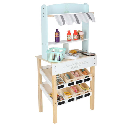 LULILO Melo Houten Marktkraam met Kassa – Speelgoedwinkel met Scanner, Geld & Producten – Educatief Rollenspel – 3+ Jaar