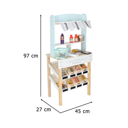 LULILO Melo Houten Marktkraam met Kassa – Speelgoedwinkel met Scanner, Geld & Producten – Educatief Rollenspel – 3+ Jaar