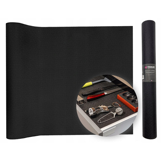 Tragar Antislipmat Zwart 45x300 cm – Ladebescherming – Keuken- & Kastmat – Waterdicht & Op Maat Knipbaar – PVC