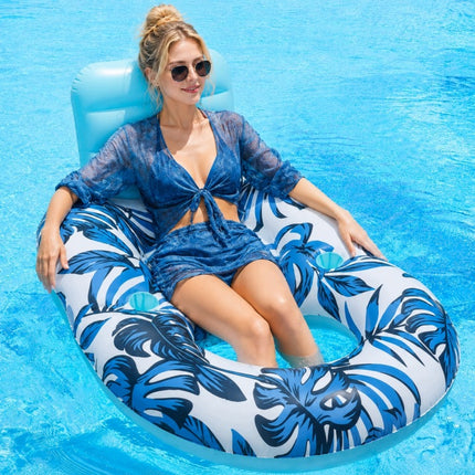 Opblaasbaar Luchtbed Waterstoel 2-in-1 met Rugleuning en Bekerhouder – Waterhangmat – Blauw/Wit – Tot 90 kg