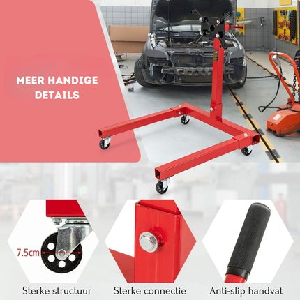 Trendmix Motormontagesteun Motorstandaard Capaciteit Max. 680 kg - Zware Hefstandaard - 360 Graden Draaibare Kop - 4 Verstelbare Armen Rood