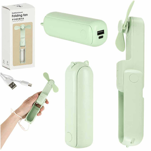 Mini USB Ventilator Opvouwbaar Groen – Draagbare Handventilator – Oplaadbaar via USB-C – Bureauventilator – Powerbankfunctie