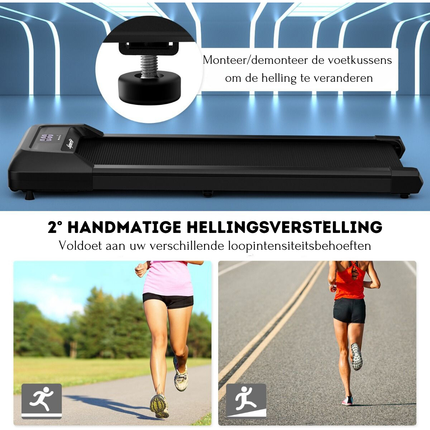 Costway Walking Pad Loopband zwart 1-6 km/u 120 kg Capaciteit - Afstandsbediening en LED Display - Walking pad voor thuis of op kantoor