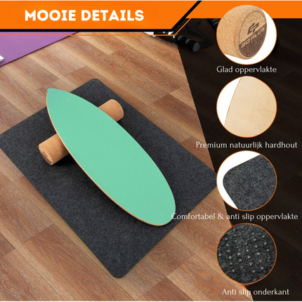Trendmix Balance Board Houten Balans Trainer Trickboard - Incl. Kurkrol En Viltmat - Maximale Draaggewicht 227kg - Balansbord Met 8 Geperste Houtlagen