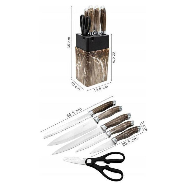 Meyerhoff 7-Delige RVS Keukenmessen Set met Messenblok – Messen in Blokset met Schaar – Modern Design – Luxe Cadeau voor Kookliefhebbers – MH-6002B-7