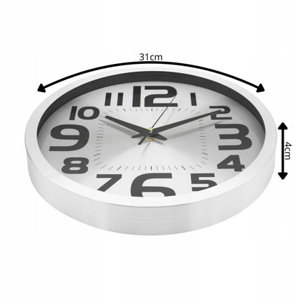 Wandklok 31 cm – Stille RVS Muurklok – Geborsteld Staal – Grote Cijfers