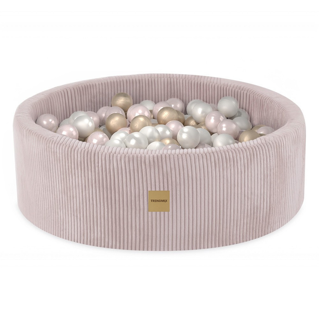 Trendmix Luxe Ronde Ballenbak voor Kinderen en Baby's - Ballenbad 90x30cm Roze Corduroy - 200 Kleurrijke Ballen 6cm Parelmoer, Lichtroze, Goud