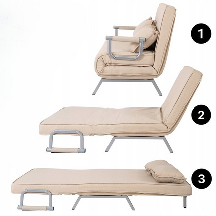 Mebel Elite Bart 2 Luxe 3-in-1 Uitklapbare Grote Slaapstoel Beige - Inklapbare Slaapbank Met 5 Standen Verstelbare Rugleuning - Belastbaar Tot 250 kg - Moderne Slaapfauteuil - Logeerbed