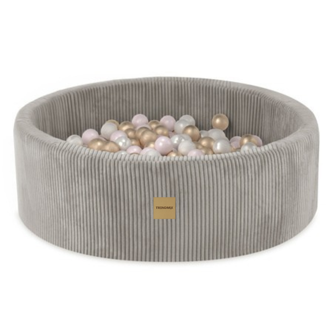 Trendmix Luxe Ronde Ballenbak voor Kinderen en Baby's - Ballenbad 90x30cm Beige Corduroy - 200 Kleurrijke Ballen 6cm Parelmoer, Lichtroze, Goud