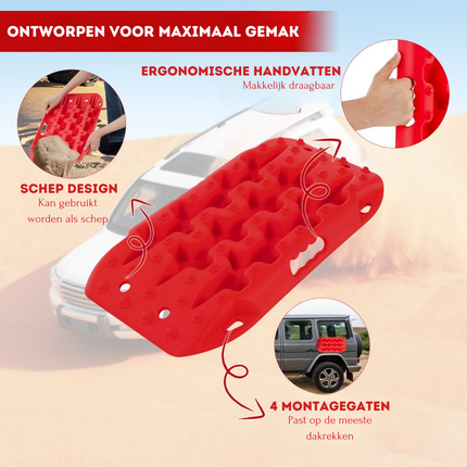 Trendmix Auto Gripplaten 2 Stuks – Antislip Starthulp Tractiemat – Voor Modder, Sneeuw en Zand – 58x31x6 cm – Rood – Voor Auto, Camper, Vrachtwagen