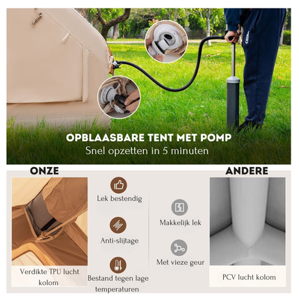 Trendmix Opblaasbare Tent Voor 4 Tot 6 Personen Beige - Kampeertent met Muskietennet - Wind- en waterafstotend Katoenen Tent - 295 x 202 x 200 cm