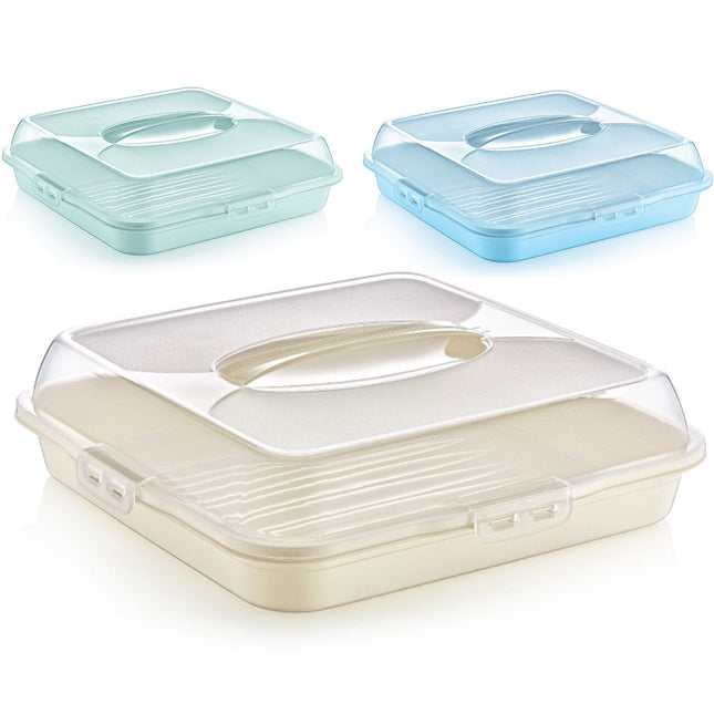 Lock & Fresh Vierkante Taartdoos 35 cm – Cake Bewaar- en Transportbox Met Deksel en Handgrepen – Clipafsluiting – Voor Cake, Taart en Gebak – Assorti