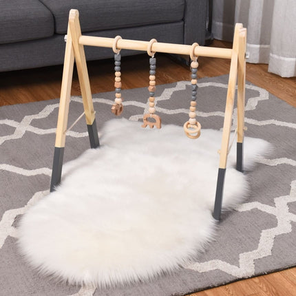 Trendmix Houten Babygym – Met 3 Hangers – Naturel Hout & Grijs – Speelplezier vanaf 3 Maanden – 60×44×60 cm