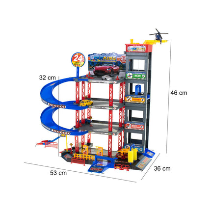 Speelgoedgarage City Parking met 4 verdiepingen - Inclusief 4 auto's en 1 helikopter