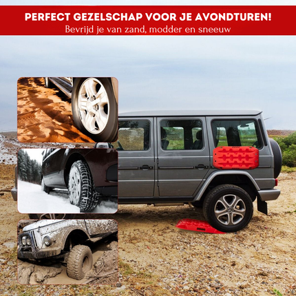 Trendmix Auto Gripplaten 2 Stuks – Antislip Starthulp Tractiemat – Voor Modder, Sneeuw en Zand – 58x31x6 cm – Rood – Voor Auto, Camper, Vrachtwagen
