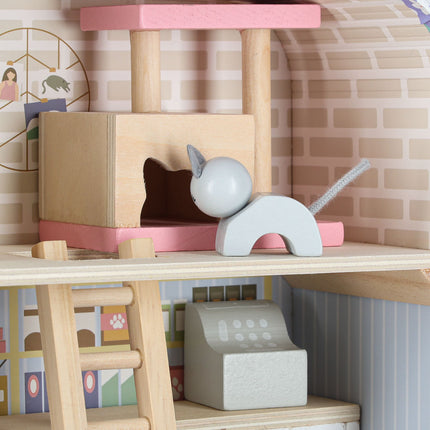 Speelhuis in Koffer met Meubels – Poppenhuis & Dierenhotel – 18-delige Houten Speelset – Vanaf 3 Jaar