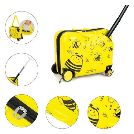 Trendmix Kinderkoffer met Wielen & Rugzak – 2-Delige Ride On Bagageset – Handbagage – Bijen Geel – 47x26,5x78,5 cm