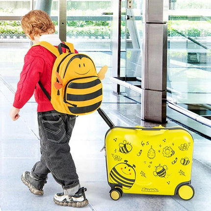 Trendmix Kinderkoffer met Wielen & Rugzak – 2-Delige Ride On Bagageset – Handbagage – Bijen Geel – 47x26,5x78,5 cm