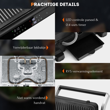 Trendmix XL Contactgrill 3-in-1 – Elektrische Multigrill met LED-display – 230 °C – Antiaanbaklaag – 5 Kookstanden – Zwart