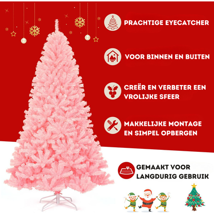 Trendmix Roze Kunstkerstboom 225 cm – 1258 Takken – Volle Boom – Scharnierende Sparren – Metalen Standaard – PVC