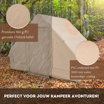 Trendmix Opblaasbare Tent Voor 4 Tot 6 Personen Beige - Kampeertent met Muskietennet - Wind- en waterafstotend Katoenen Tent - 295 x 202 x 200 cm