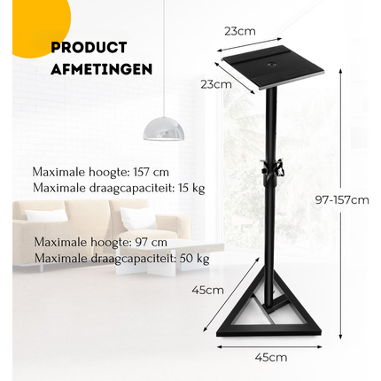 Trendmix Luidspreker statieven In Hoogte Verstelbaar 97-157 cm - Set Van 2 Luidspreker Standaard - Driehoekige Basis - Vierkant Platform - Antislipstickers