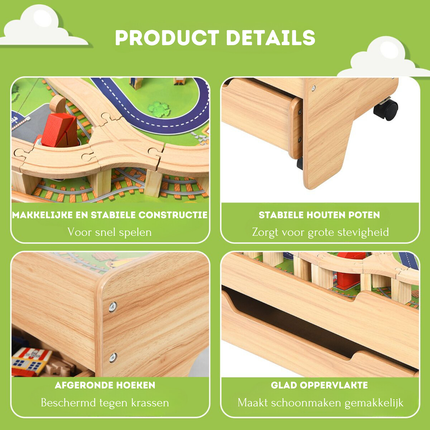 Trendmix 2-in-1 Houten Montessori Treinset En Speeltafel Met Lade 78 x 63 x 33 Cm - 100 Delige Speelset - STEM Speelgoed