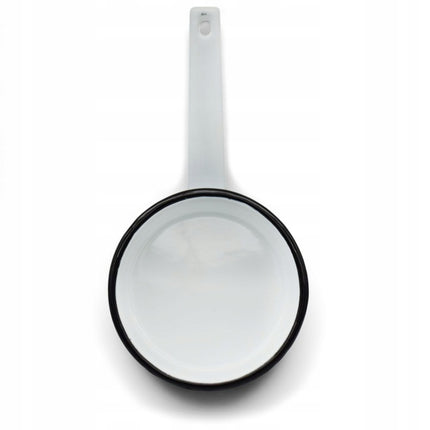 Emaille Steelpan 1 Liter – Geëmailleerde Sauspan 14 cm met Handvat – Folk Design – Wit