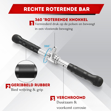 Trendmix 5-Delige Fitness Accessoire Set - Krachtstation Accessoires - Sportschool Thuis - V-Handgreep, Roterende Stang Recht, Dubbel D Handvat, Triceps Koord - Zwart