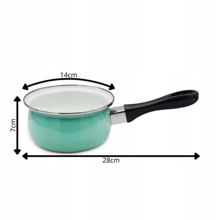 Emaille Steelpan 0,9 Liter – Sauspan 14 cm met Lang Handvat – Geëmailleerd Staal – Mintgroen