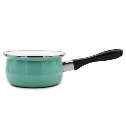 Emaille Steelpan 0,6 Liter – Kleine Sauspan 12 cm met Lang Handvat – Geëmailleerd Staal – Mintgroen