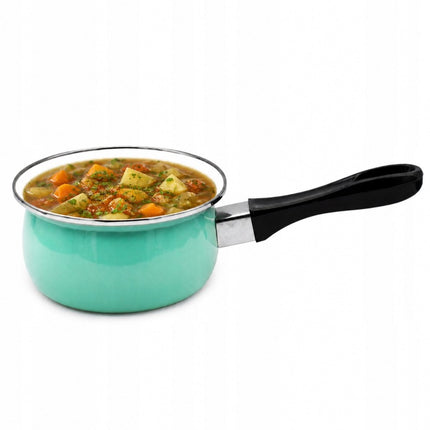 Emaille Steelpan 1,3 Liter – Sauspan 16 cm met Lang Handvat – Geëmailleerd Staal – Mintgroen