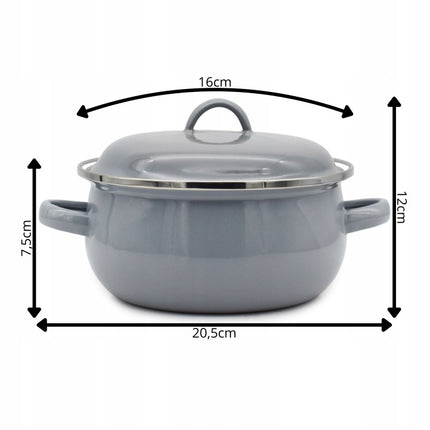 Emaille Kookpan met Deksel 1,3 Liter – Emaille Pan 16 cm – Grijs