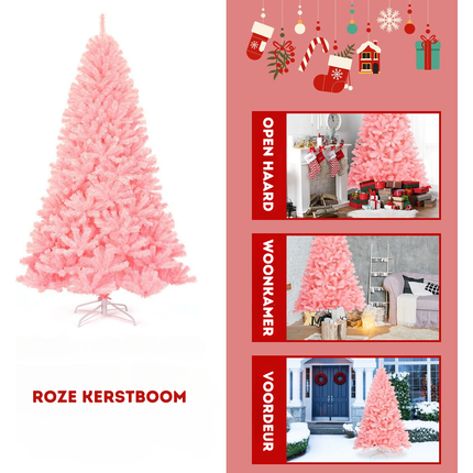 Trendmix Roze Kunstkerstboom 225 cm – 1258 Takken – Volle Boom – Scharnierende Sparren – Metalen Standaard – PVC