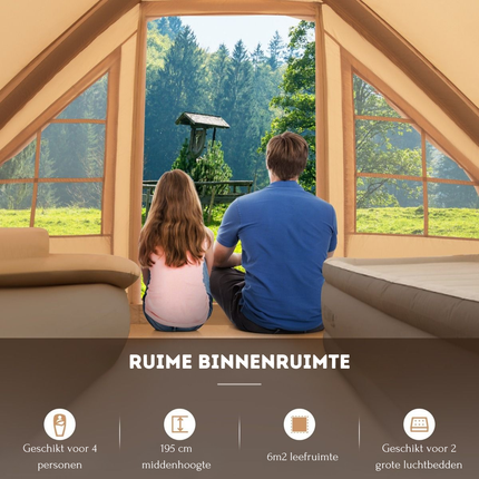 Trendmix Opblaasbare Tent Voor 4 Tot 6 Personen Beige - Kampeertent met Muskietennet - Wind- en waterafstotend Katoenen Tent - 295 x 202 x 200 cm