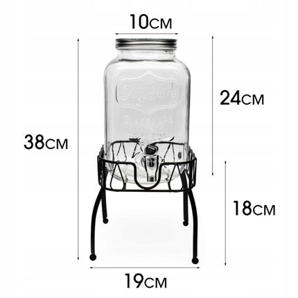 Drankdispenser 4 Liter met Kraantje en Metalen Standaard – Glazen Sapdispenser – Limonadedispenser voor Water, Sap & IJsthee