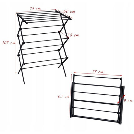 Droogrek – Opvouwbaar en inklapbaar – 10 m² droogruimte – Staal – Zwart – Ruimtebesparend wasrek voor binnen en balkon