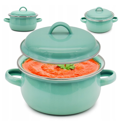 Emaille Kookpan met Deksel 0,6 Liter – Kleine Pan 12 cm – Geëmailleerd Staal – Mintgroen