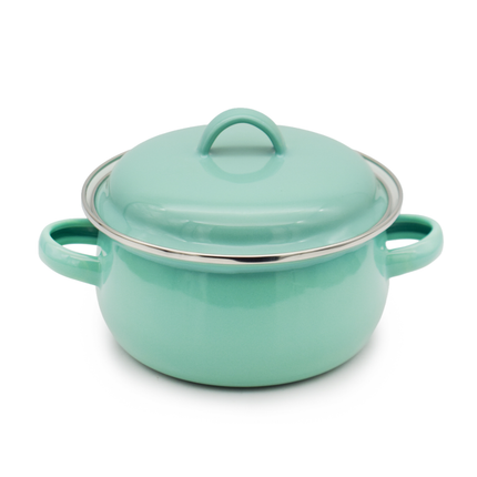 Emaille Kookpan met Deksel 0,6 Liter – Kleine Pan 12 cm – Geëmailleerd Staal – Mintgroen