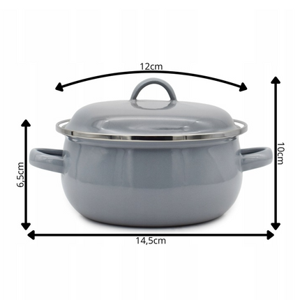 Emaille Kookpan met Deksel 0,6 Liter – Emaille Pan 12 cm – Grijs