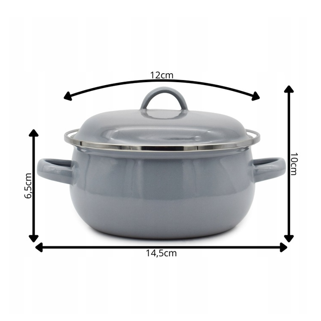 Emaille Kookpan met Deksel 0,6 Liter – Emaille Pan 12 cm – Grijs