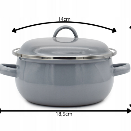 Emaille Kookpan met Deksel 0,95 Liter – Emaille Pan 14 cm – Grijs