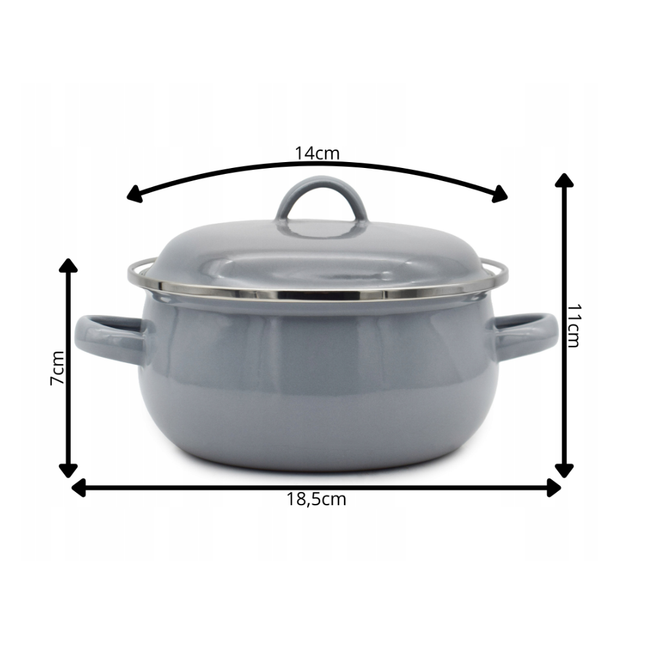 Emaille Kookpan met Deksel 0,95 Liter – Emaille Pan 14 cm – Grijs