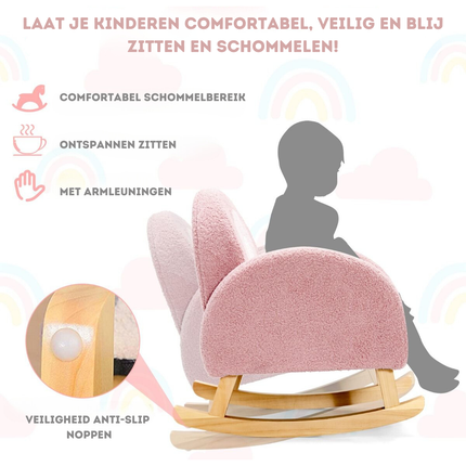 Trendmix Kinderschommelstoel Teddy Roze – Ergonomisch – Voor Kind 3-5 Jaar – Houten Schommelstoel – 50,8 × 49,5 × 50,8 cm