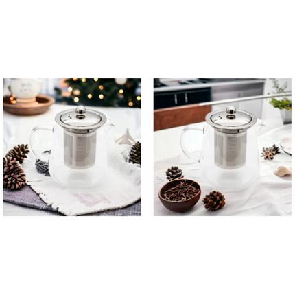 Meyerhoff Glazen Theepot 600ML – Met RVS Infuser en Zeef – Hittebestendig Glas – Voor Losse Thee, Kruiden & Infusies – Verpakt als Cadeau